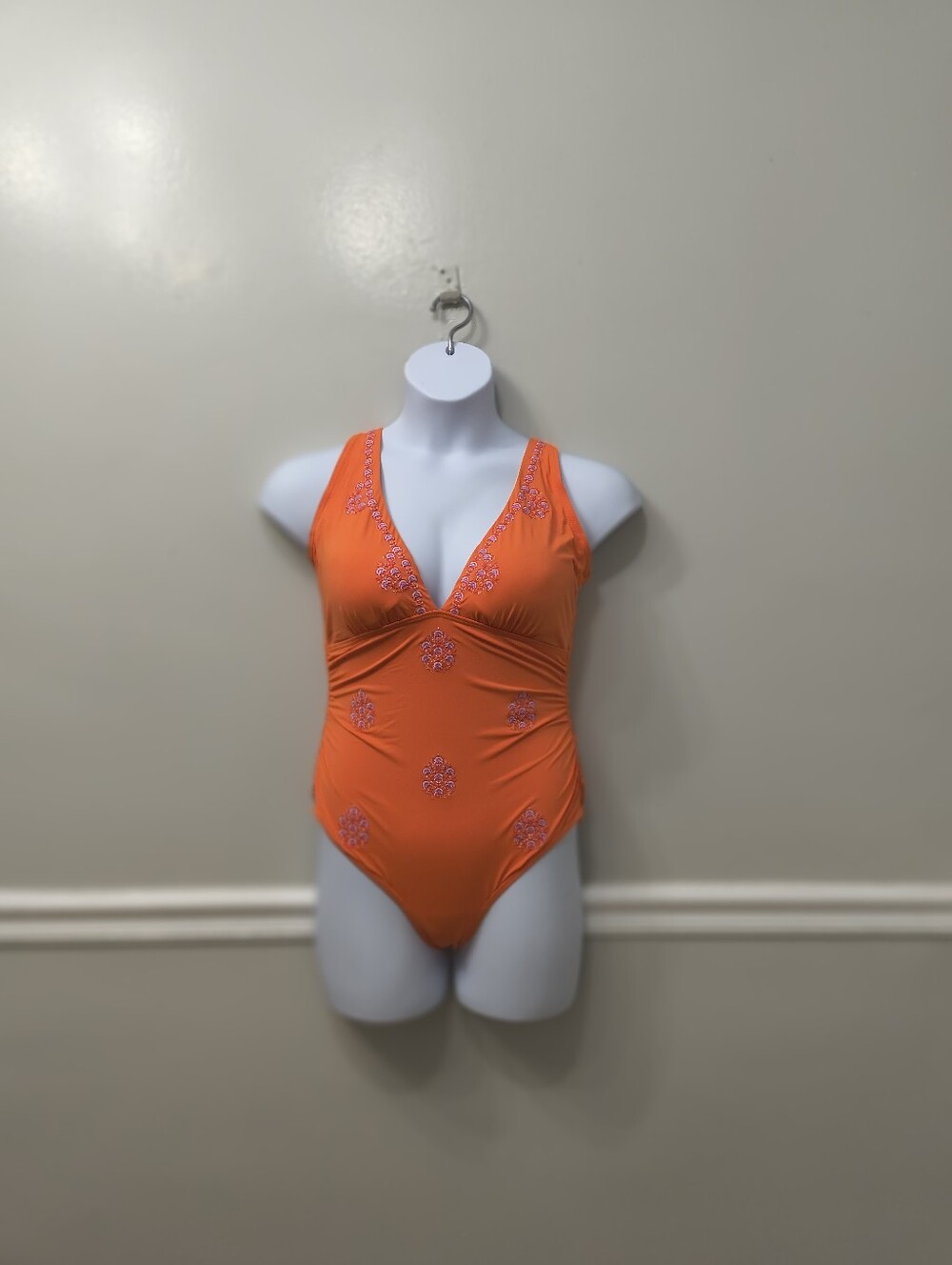 Sundance Pallua Embroidered One-Piece  Swimsuit Tangerine L Boho Beach Pool - Picture 2 of 14